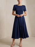 Cielera Classic A-Line Midi Dress with Puff Sleeves