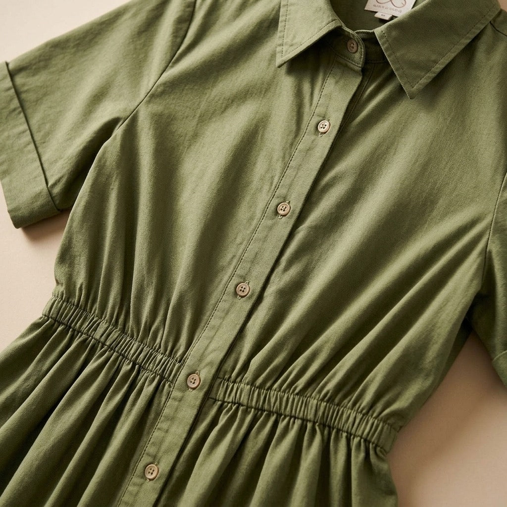 Cielera Cotton Short Sleeve Button Up Shirt Dress