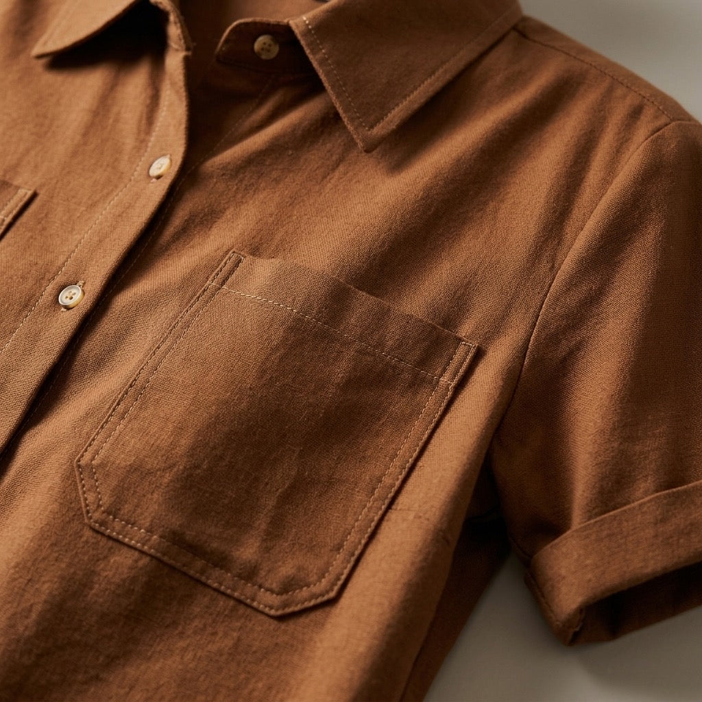 Cielera Cotton Viscose Cropped Short Sleeve Utility Shirt