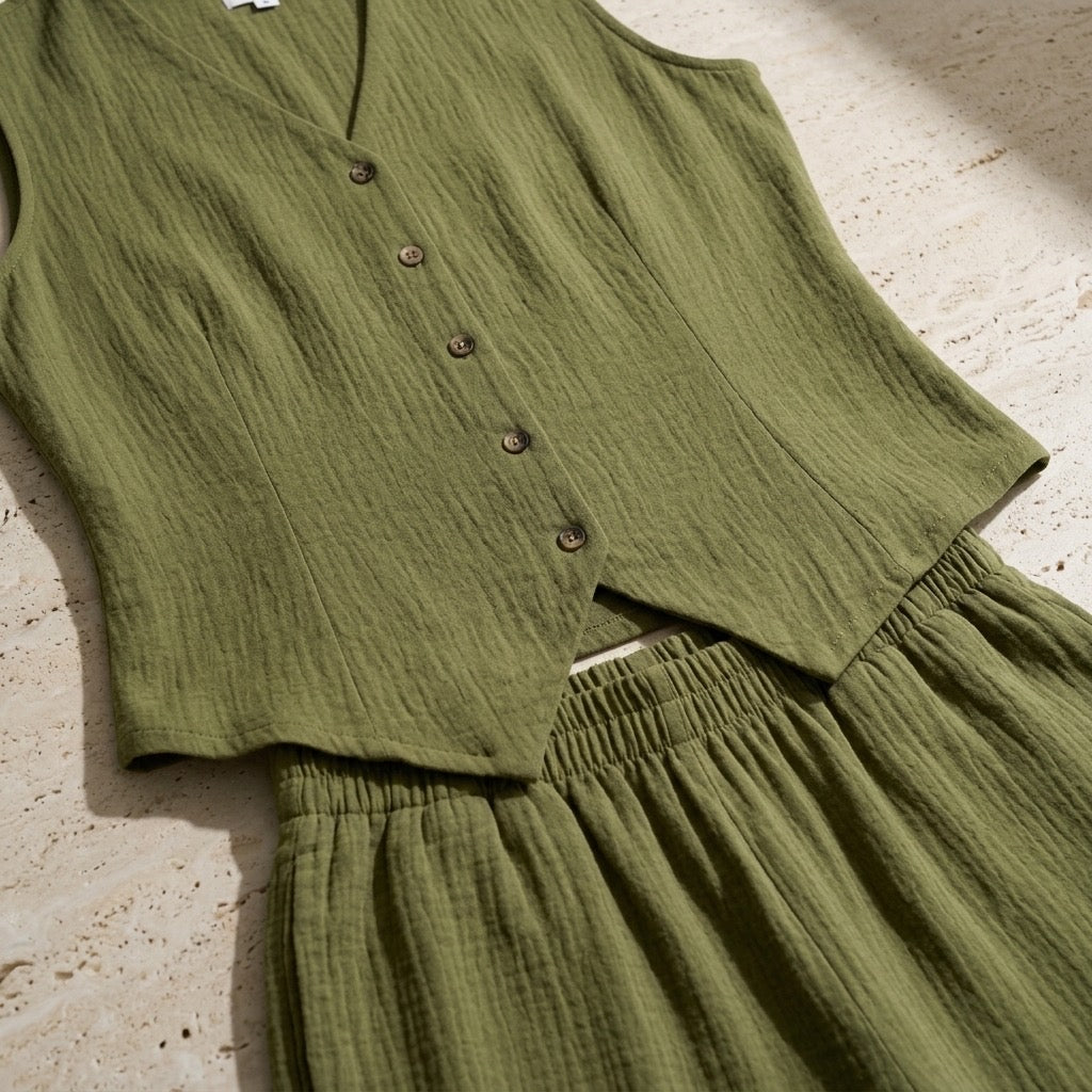 Cielera Cotton V-Neck Button Down Waistcoat Vest