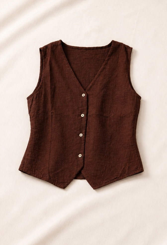 Cielera Cotton V-Neck Button Down Waistcoat Vest