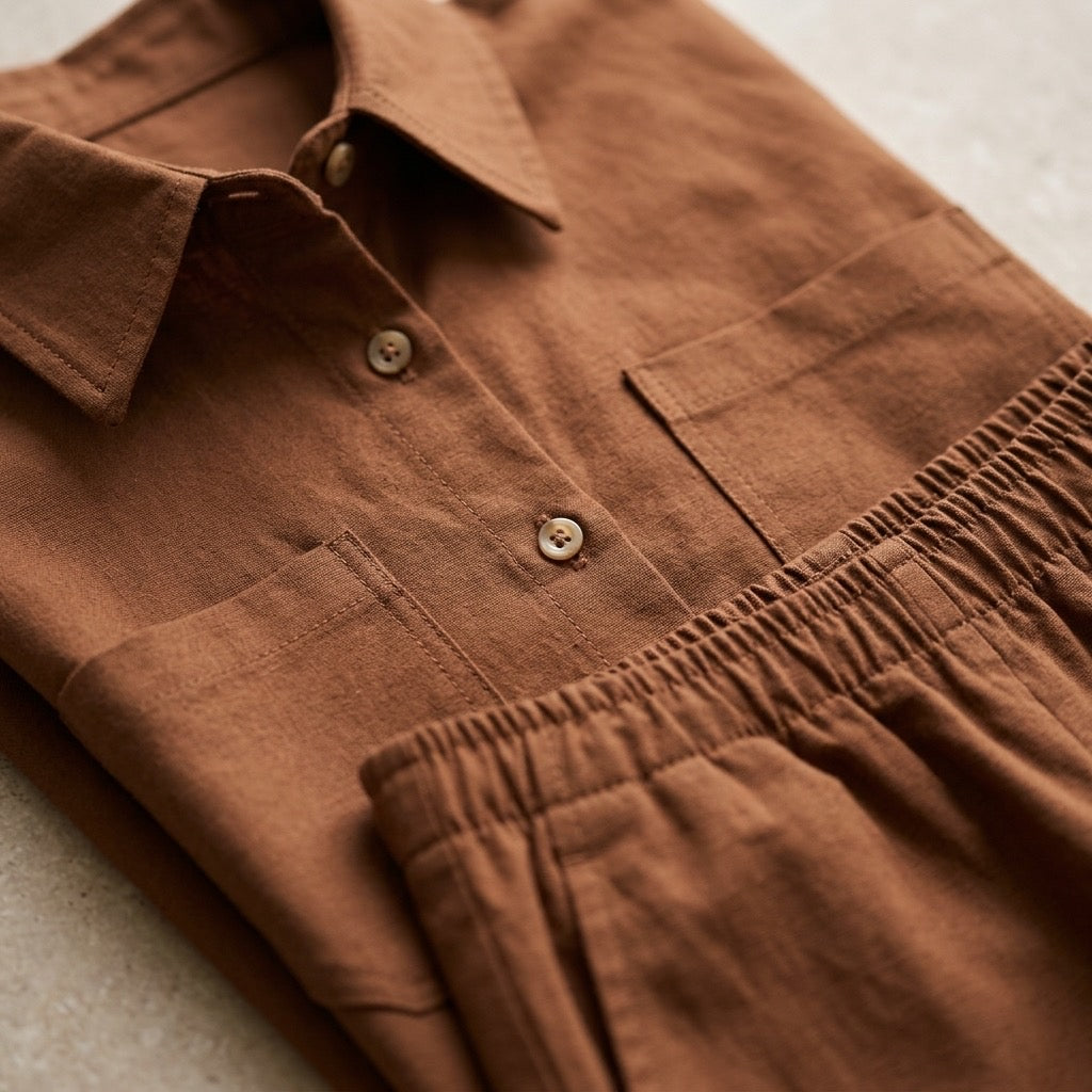 Cielera Cotton Viscose Cropped Short Sleeve Utility Shirt