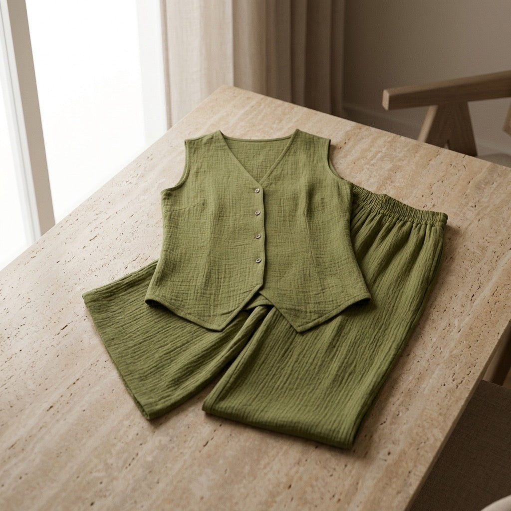 Cielera Cotton V-Neck Button Down Waistcoat Vest
