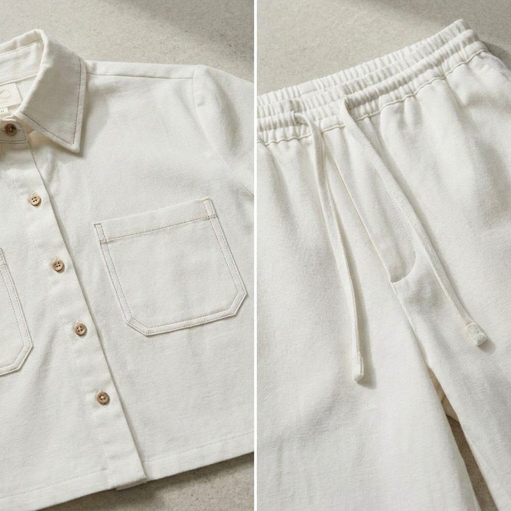 Cielera Cotton Viscose Cropped Short Sleeve Utility Shirt