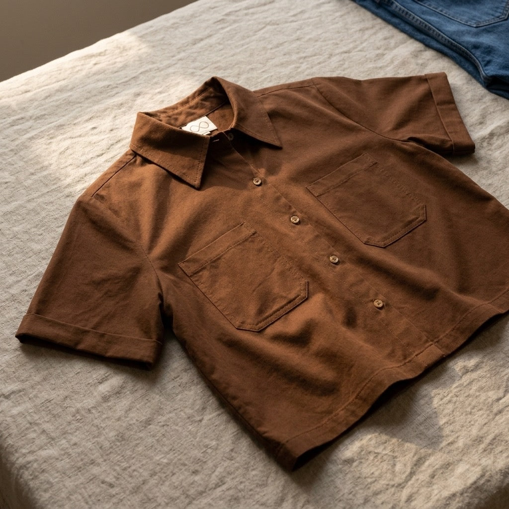 Cielera Cotton Viscose Cropped Short Sleeve Utility Shirt