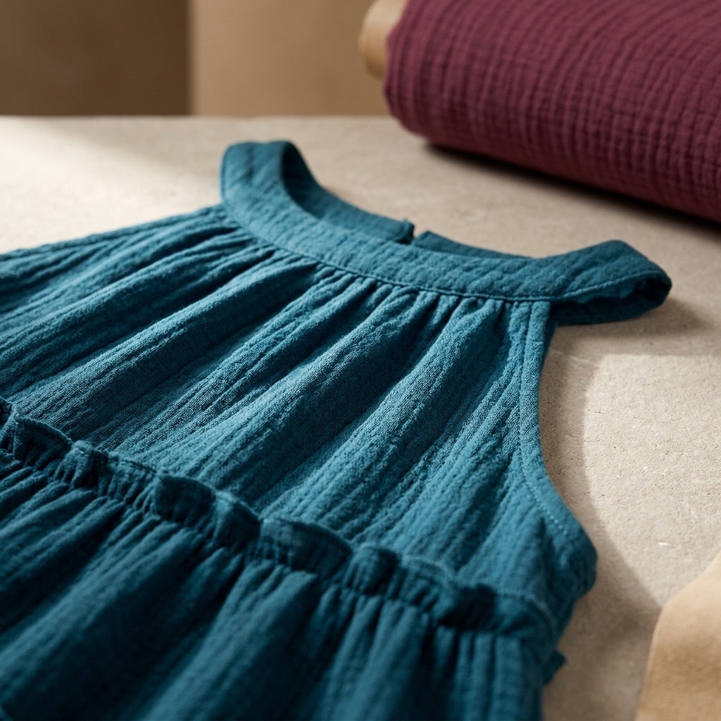 Cielera  Gauze Tiered Halter Ruffle Tank Top - Burgundy/Teal