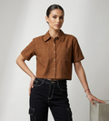 Cielera Cotton Viscose Cropped Short Sleeve Utility Shirt