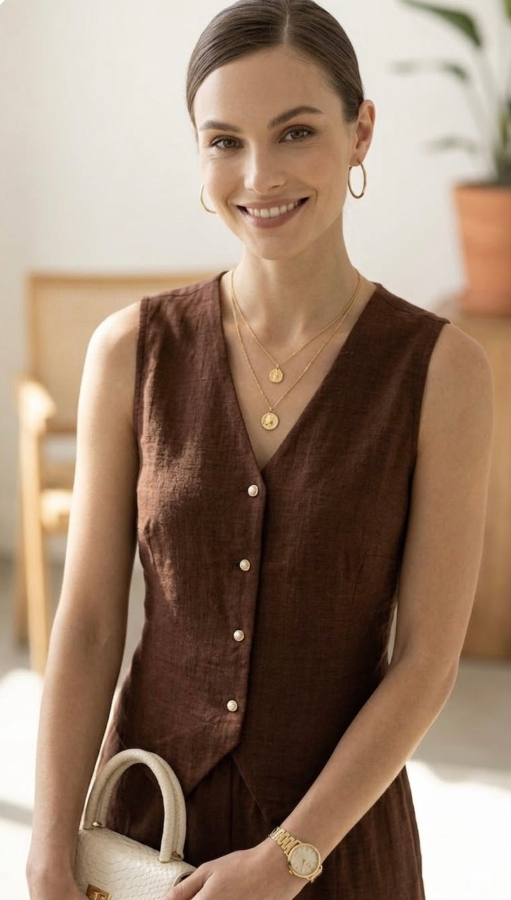 Cielera Cotton V-Neck Button Down Waistcoat Vest