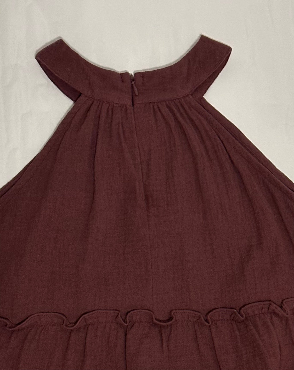 Cielera  Gauze Tiered Halter Ruffle Tank Top - Burgundy/Teal