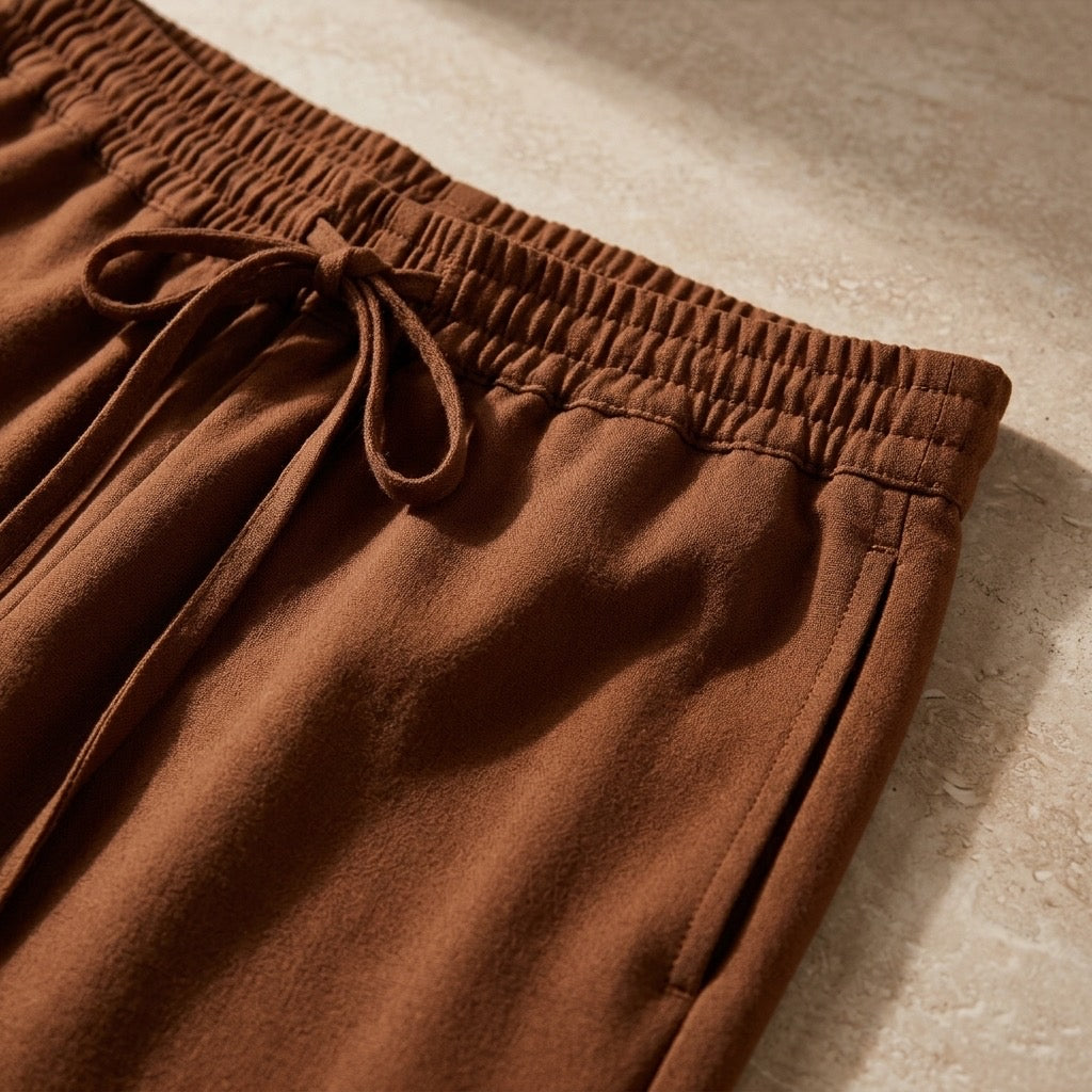 Cielera Cotton Viscose Drawstring Straight Leg Pants