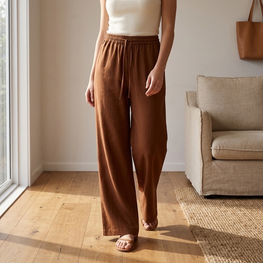Cielera Cotton Viscose Drawstring Straight Leg Pants