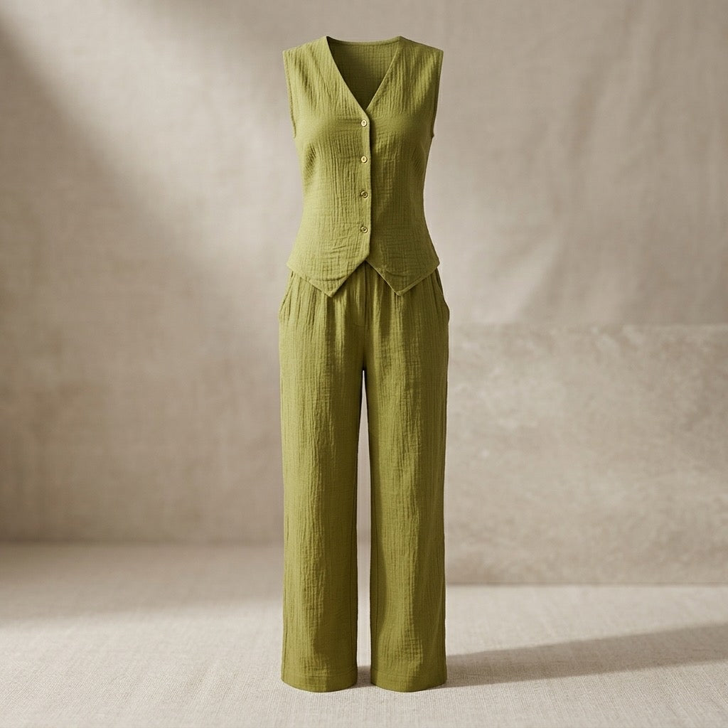 Cielera Cotton V-Neck Button Down Waistcoat Vest