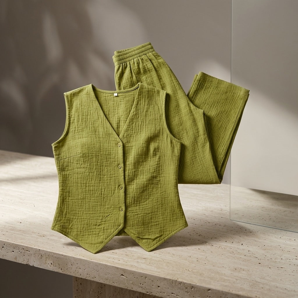 Cielera Cotton V-Neck Button Down Waistcoat Vest