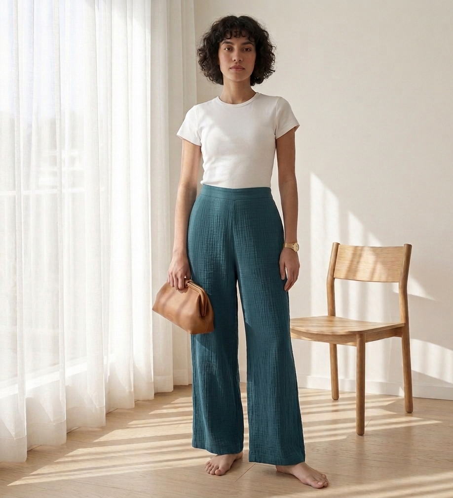 Cielera Crinkle Gauze Wide Leg Pants