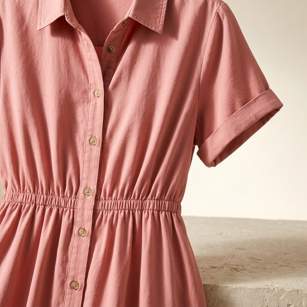Cielera Cotton Short Sleeve Button Up Shirt Dress