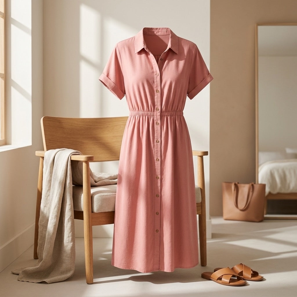 Cielera Cotton Short Sleeve Button Up Shirt Dress