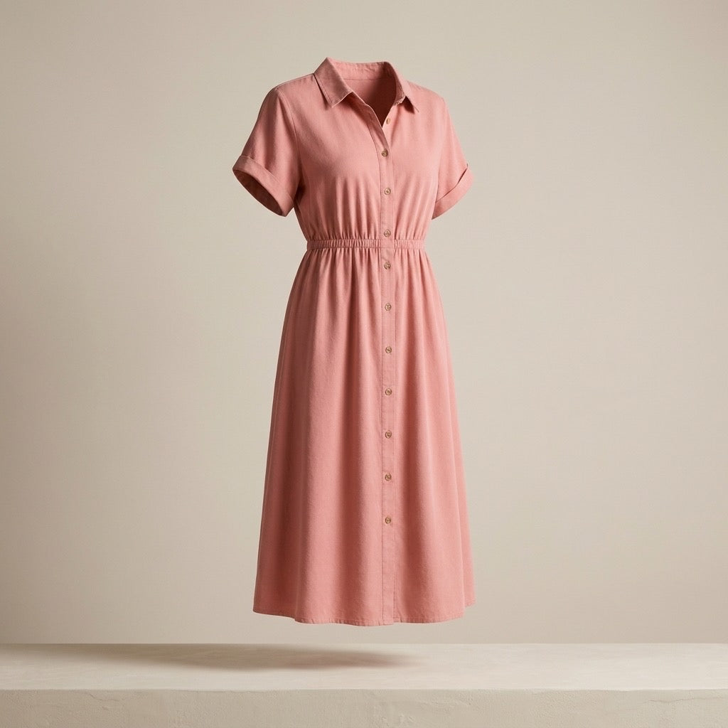 Cielera Cotton Short Sleeve Button Up Shirt Dress